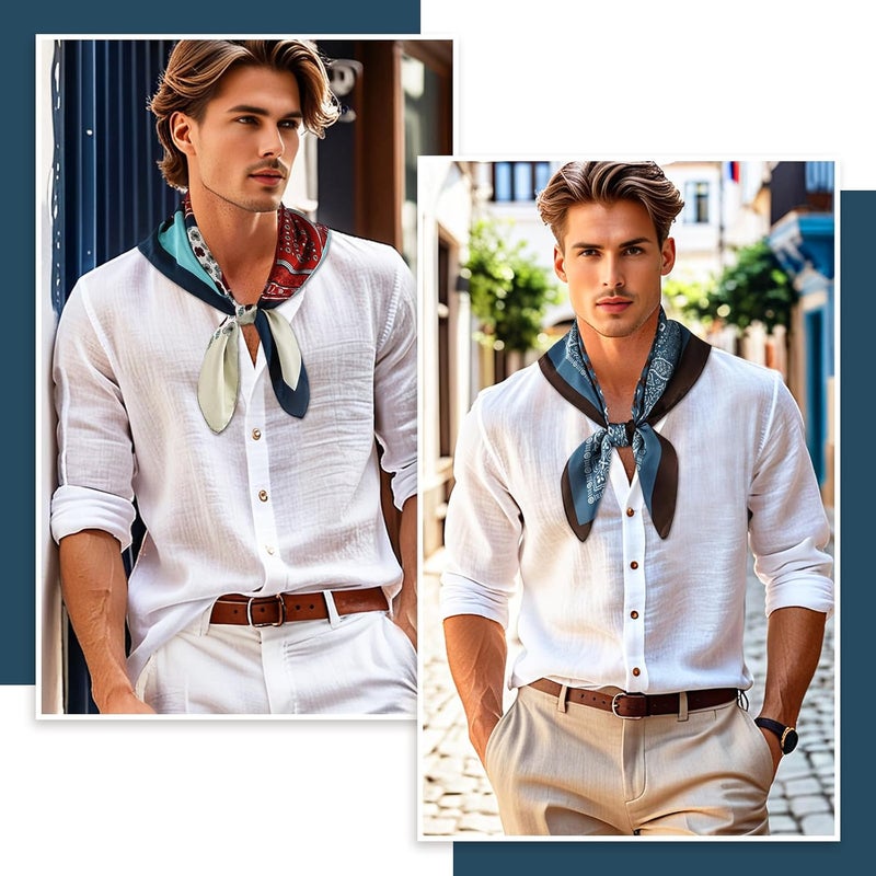 GERINLY Mens Silk Feel Scarf 2 Pack, 27 Inch Neckerchief Ascot, Novelty Head Bandana Wrap - Image 3